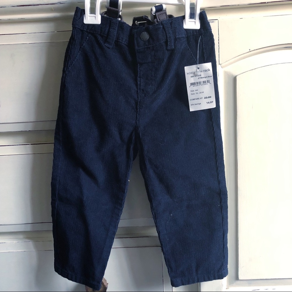 BNWT dark navy blue corduroy pants with suspenders